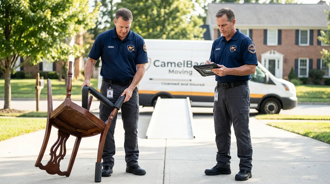 Movers inspecting furniture for damage prevention before loading in Bremen, GA