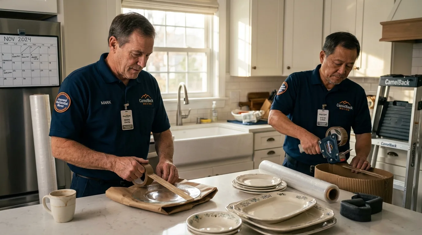 Professional crew packing kitchen dishware in Bremen, GA
